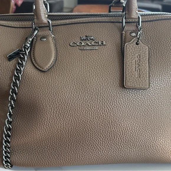 Coach Taupe Pebbled Leather Satchel with Chain Strap - Picture 1 of 3
